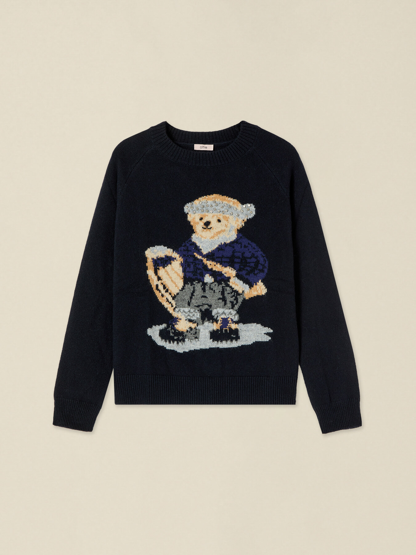 Wool-blend sweater with intarsia pattern and stud details image number 3