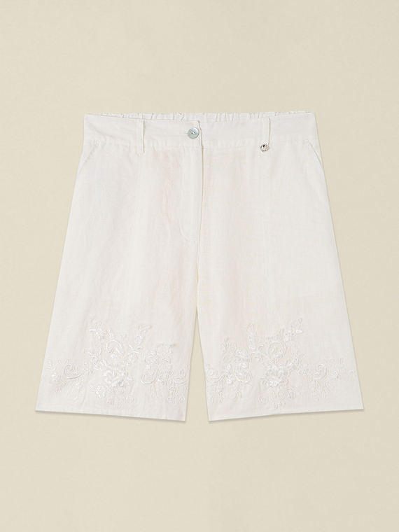 Bermuda in lino con pizzo