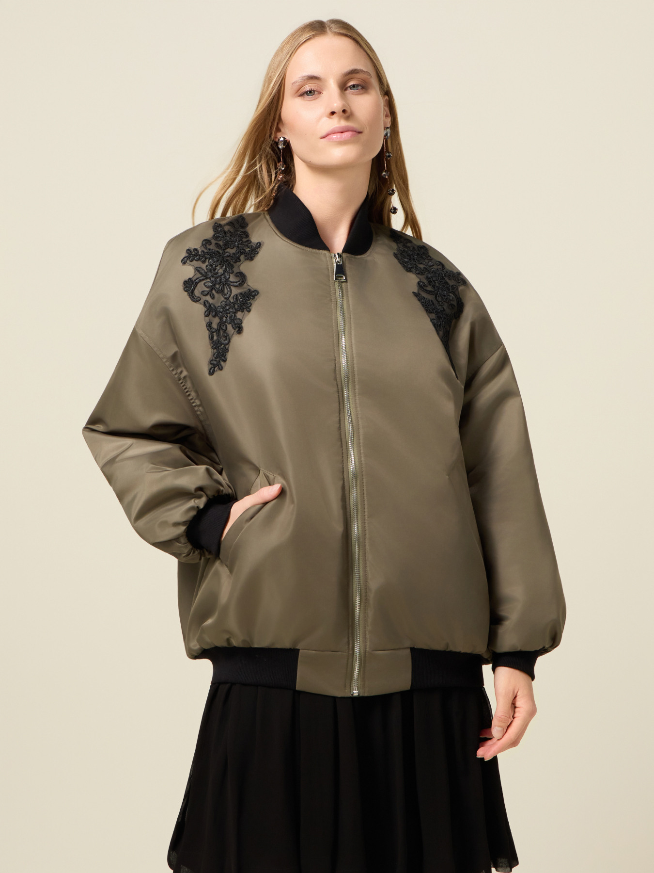 Satin bomber jacket with patch image number 0