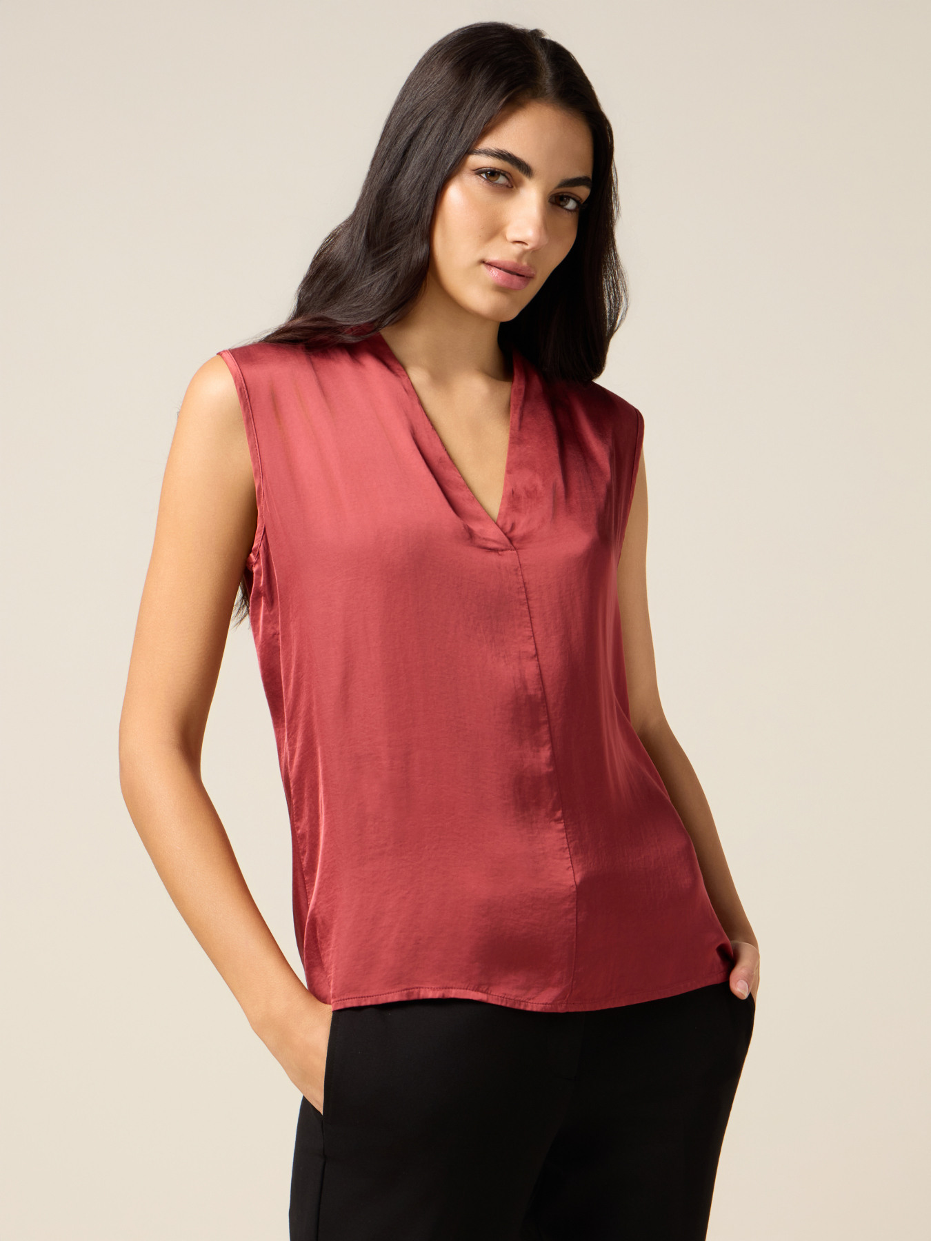 V-neck satin blouse image number 0