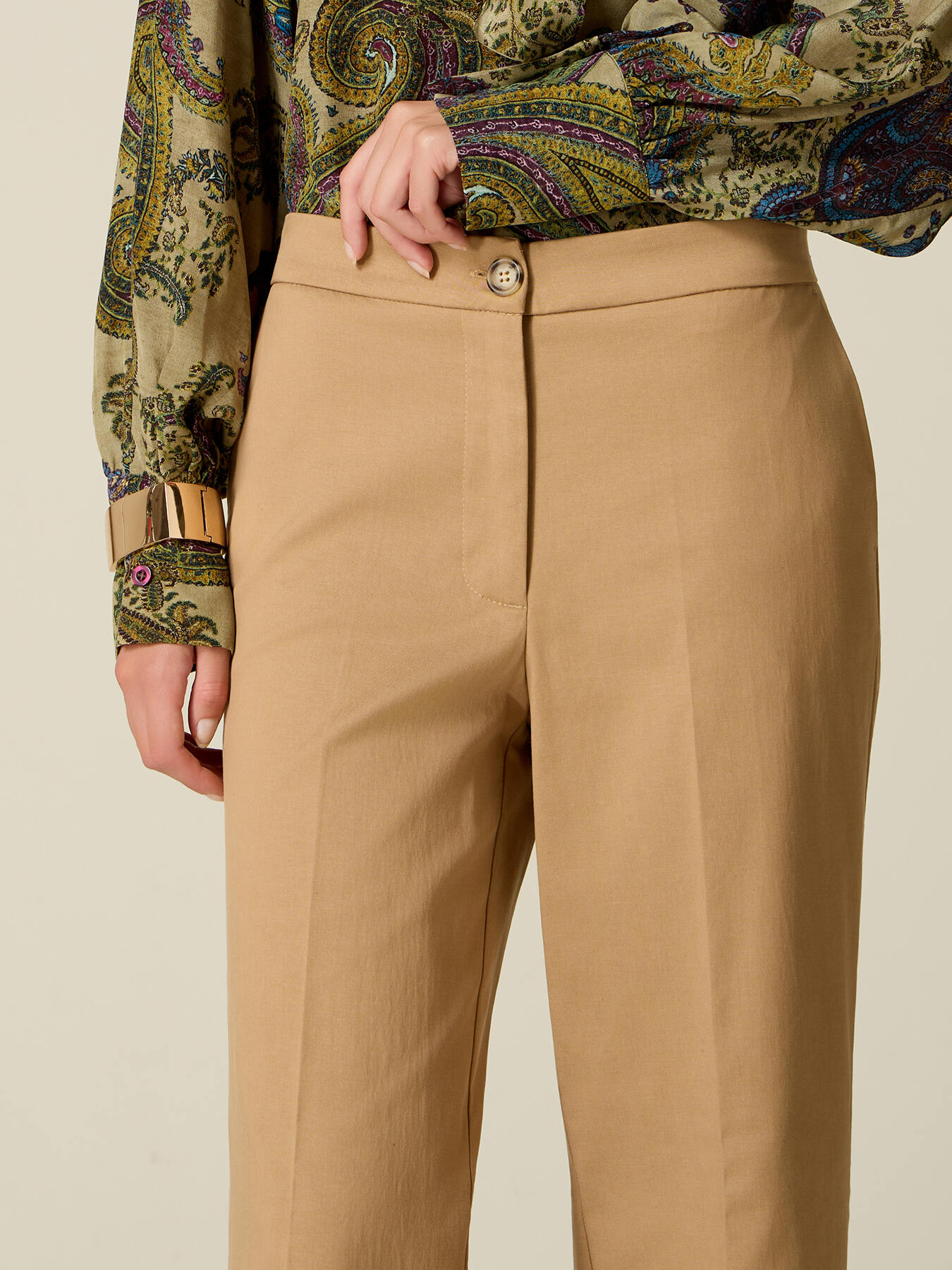Pantaloni cropped din amestec de lyocell image number 2