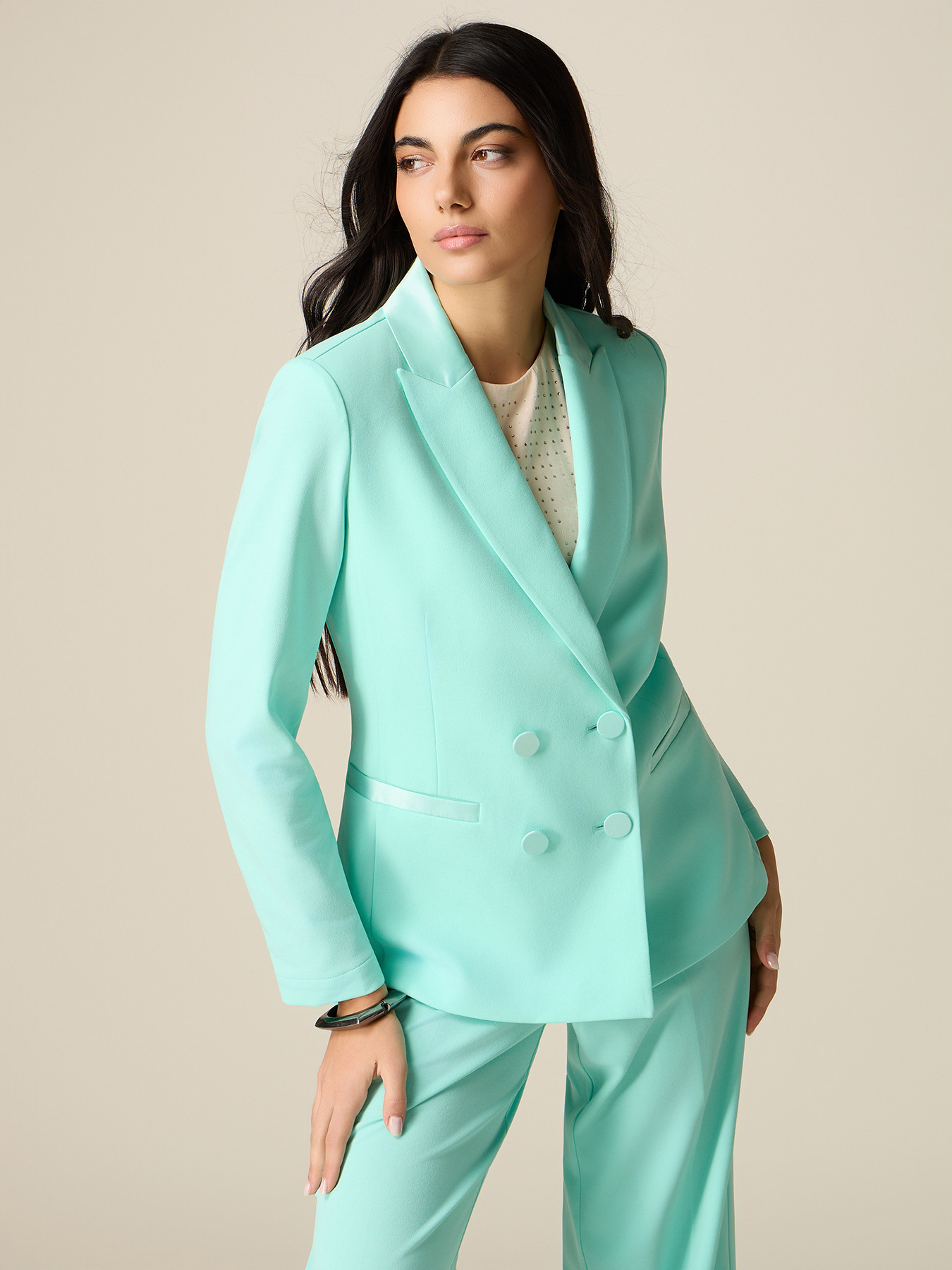 Double-breasted blazer with covered buttons image number 0
