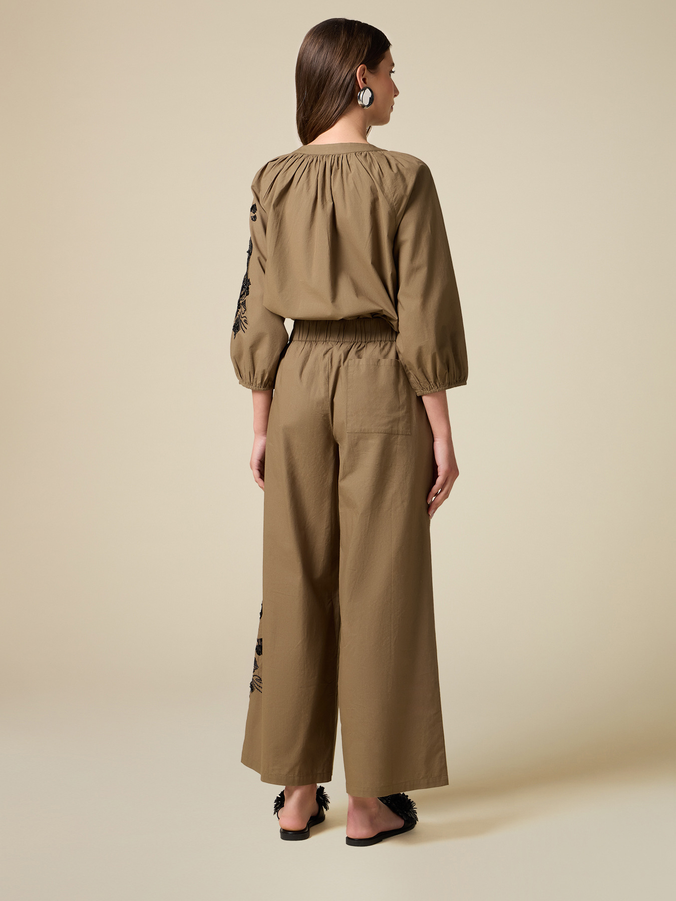 Wide leg cropped trousers with embroidery image number 1