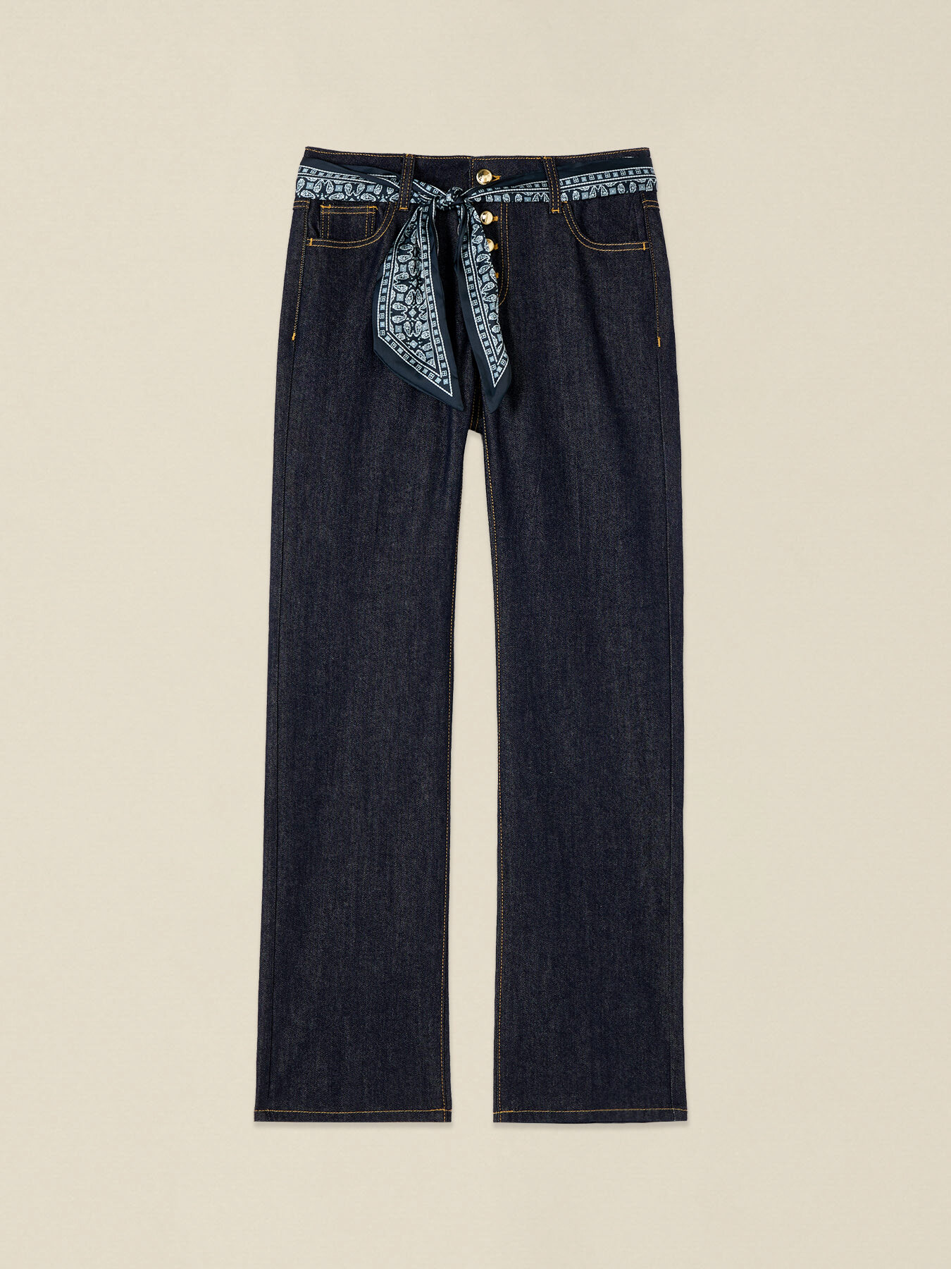 Jeans regular cu fular &icirc;n talie image number 4