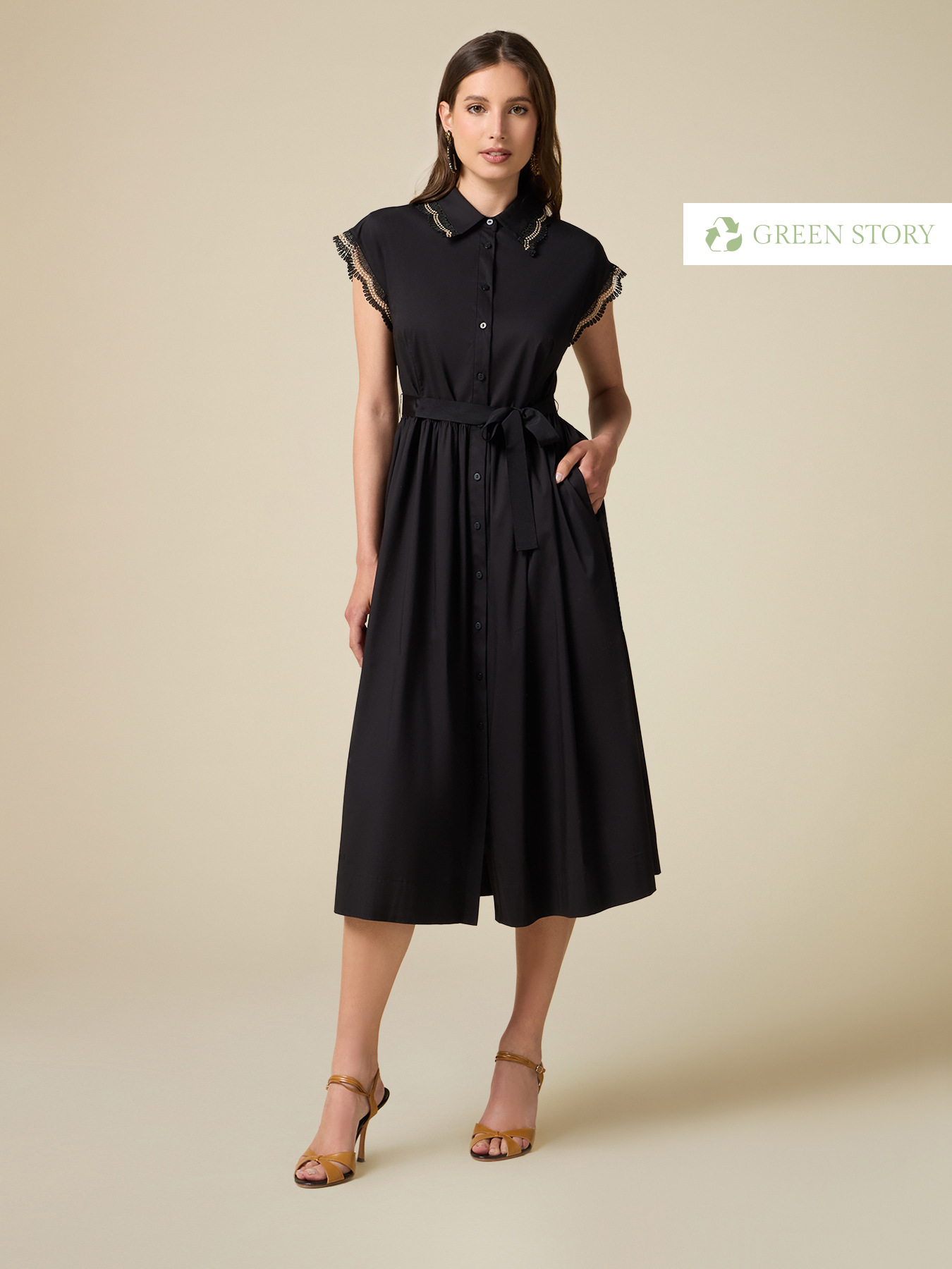 Vestito chemisier con dettagli in macram&eacute; image number 0