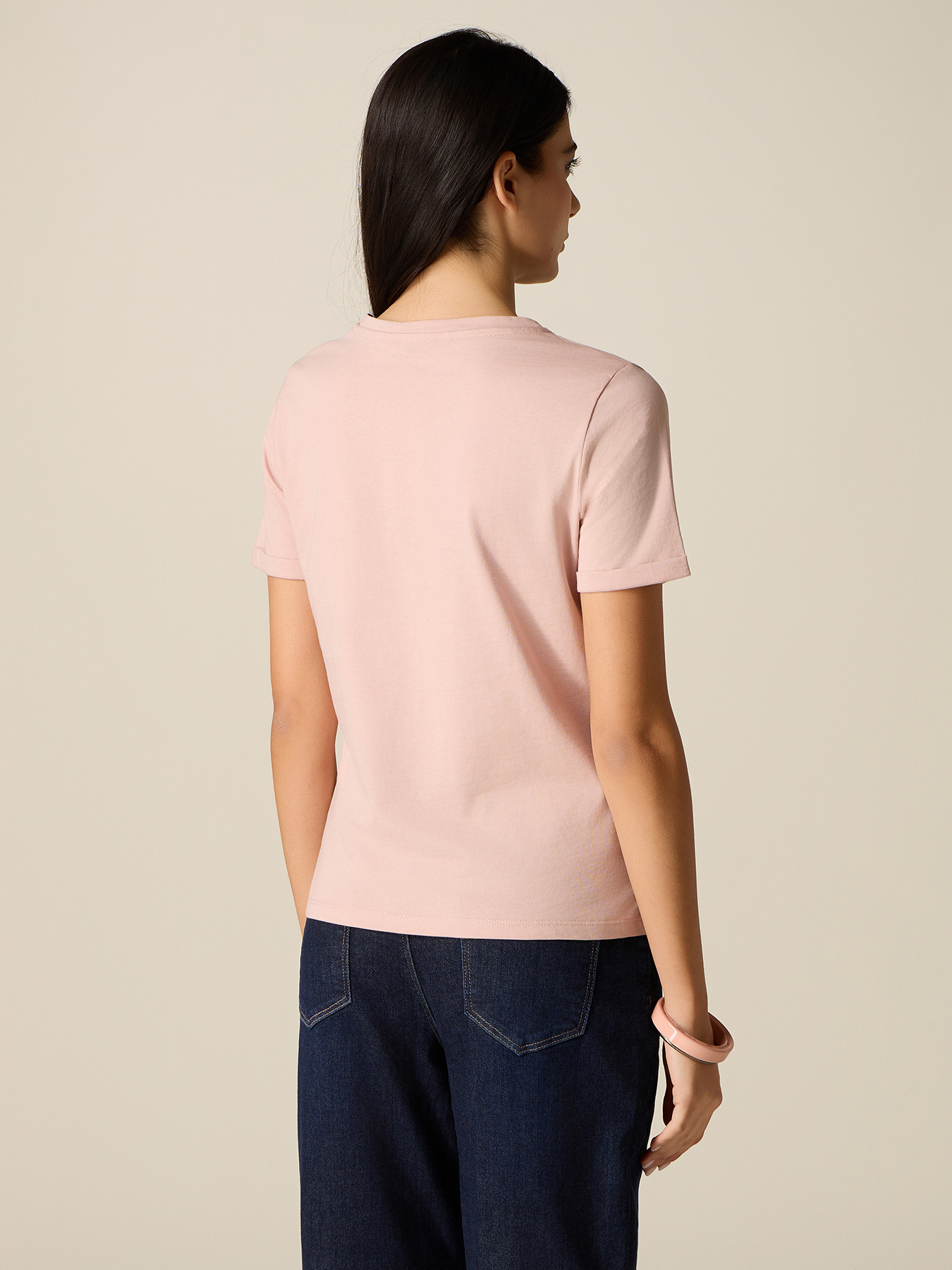 T-shirt con intarsio e cristalli image number 1