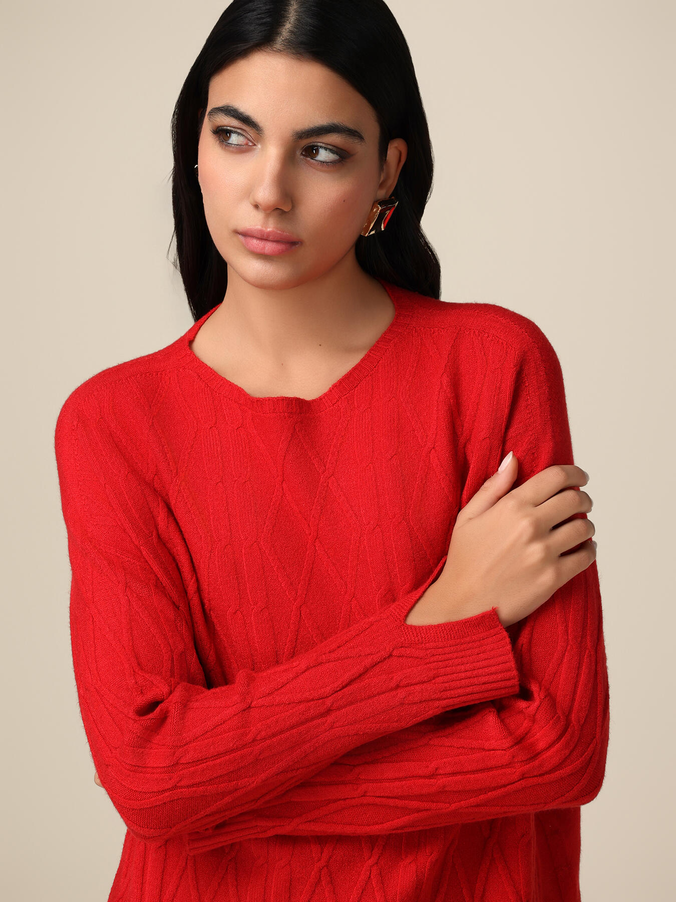 Boxy sweater with cabling pattern image number 2