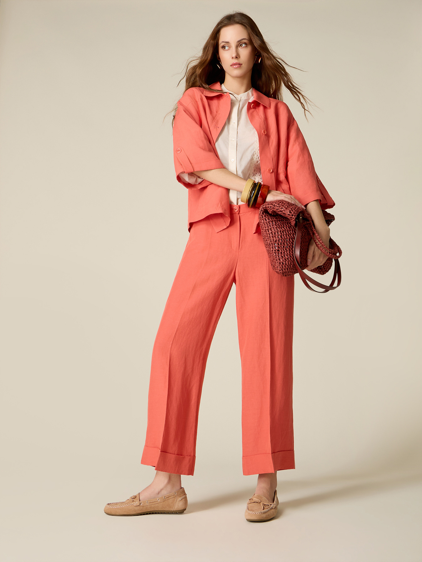 Cropped linen blend trousers image number 0