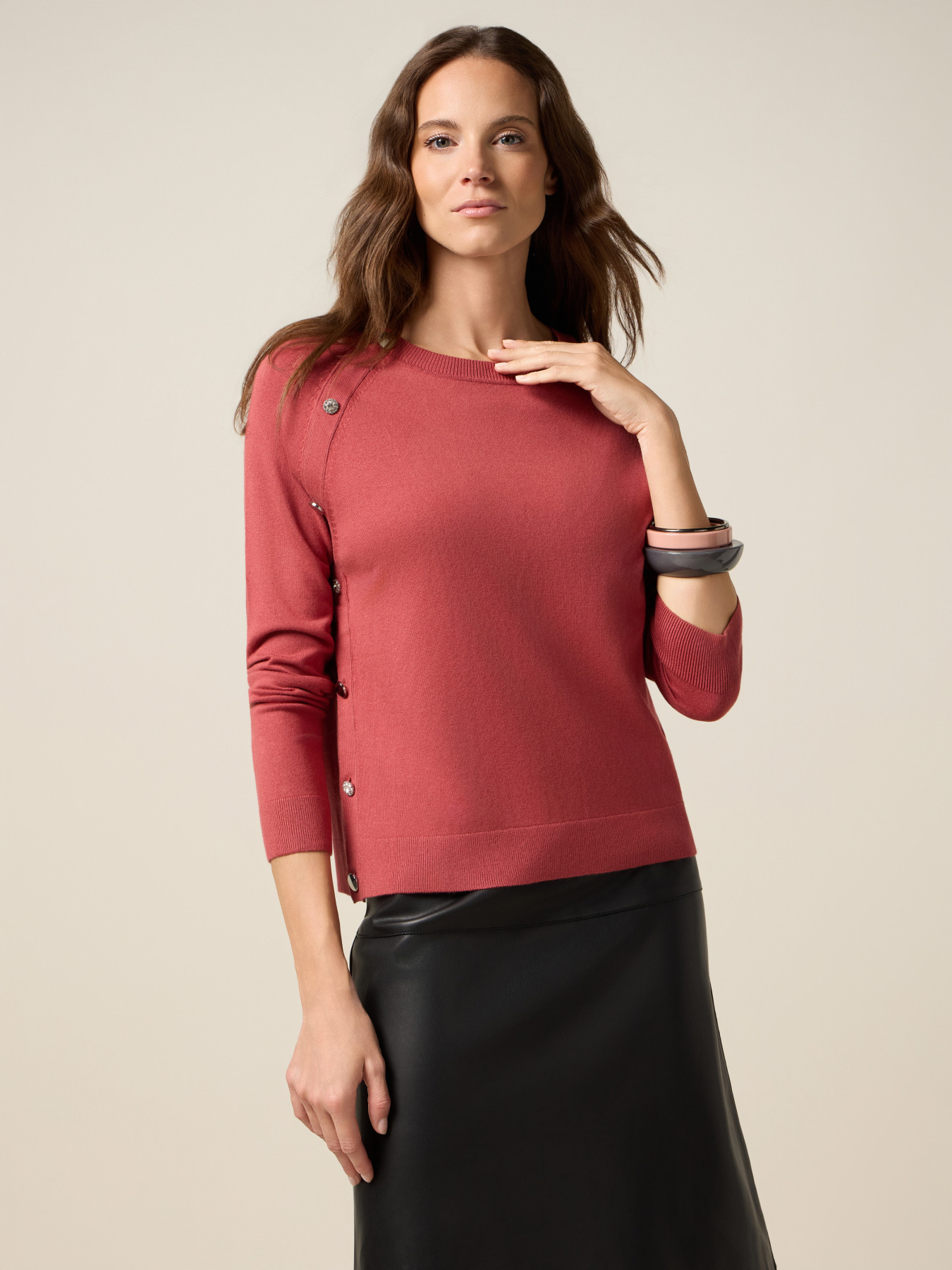 Mixed viscose sweater with decorative buttons image number 0