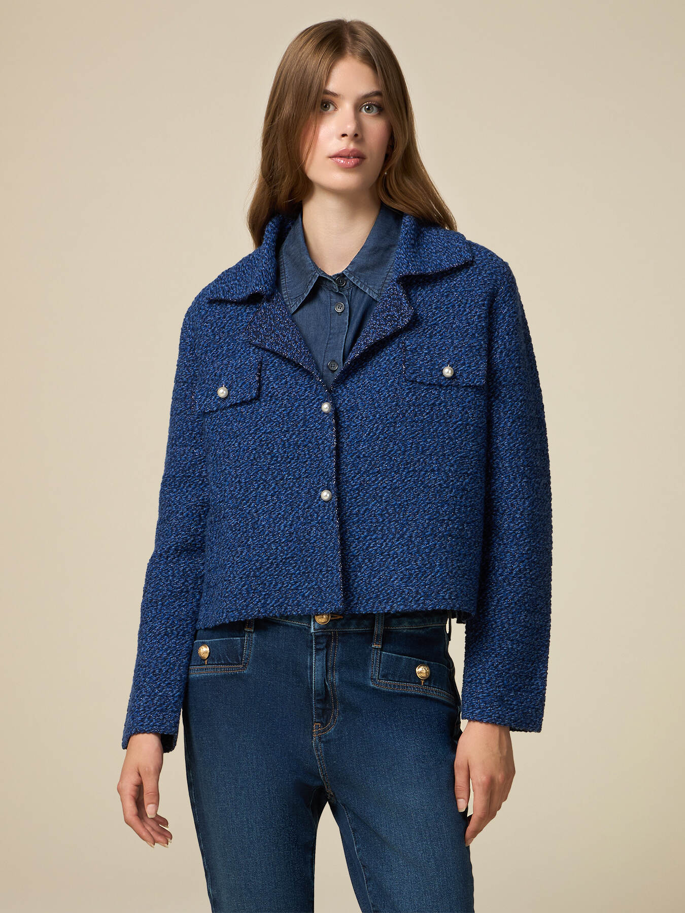 Wool blend knit boxy jacket image number 0