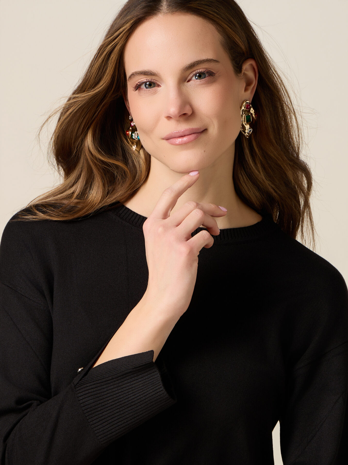 Viscose blend sweater with jewel buttons image number 2