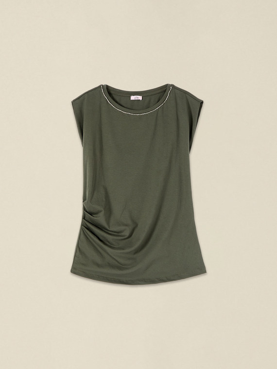 Jersey-Top mit Schmuckstickerei