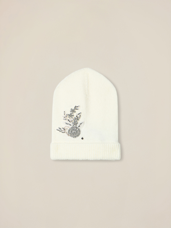 Mixed wool hat with jewel embroidery