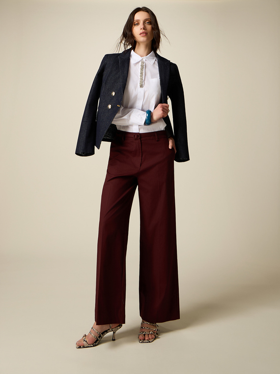 Pantalon palazzo en m&eacute;lange de coton