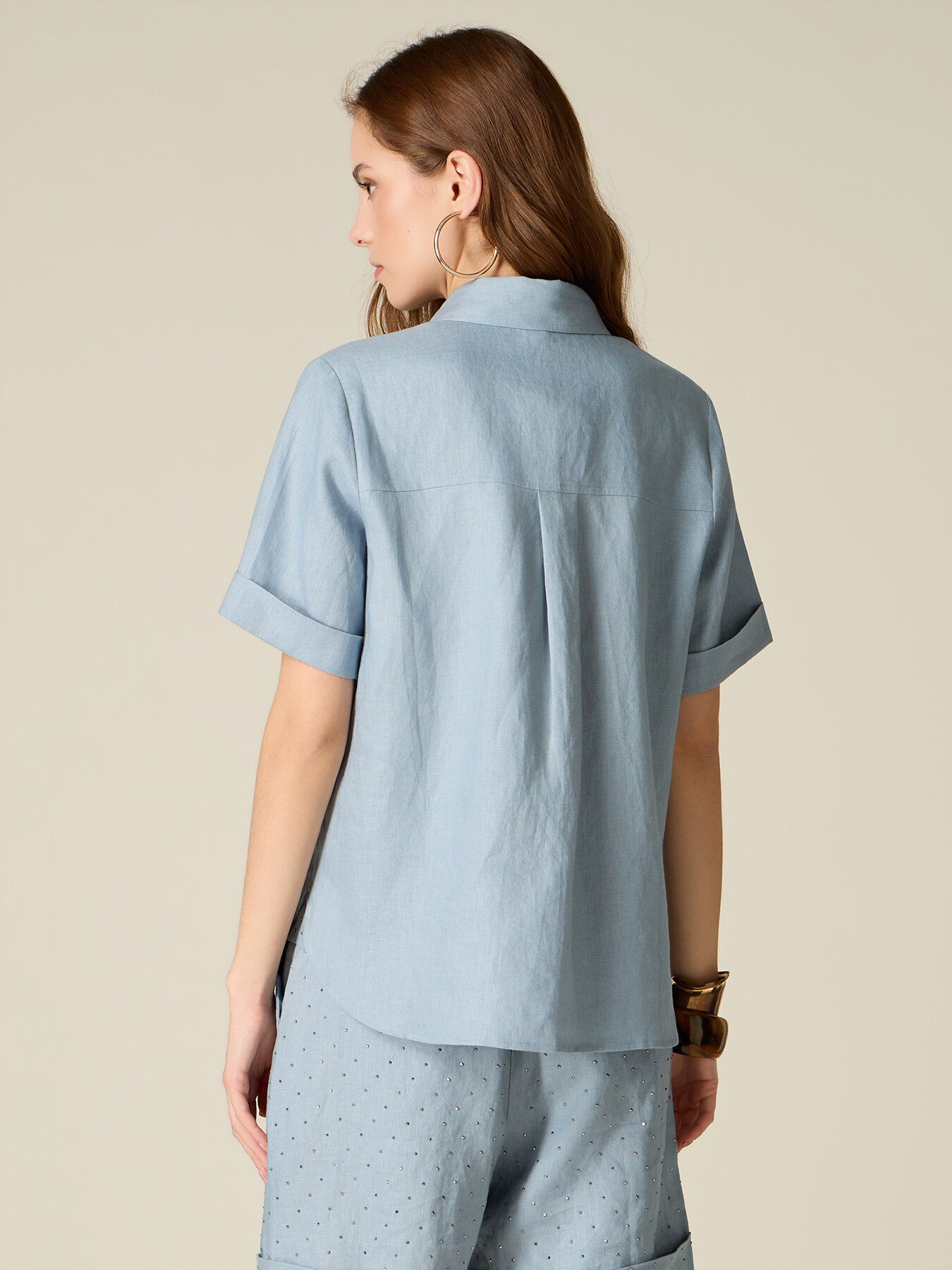 Camicia in lino con cristalli image number 1