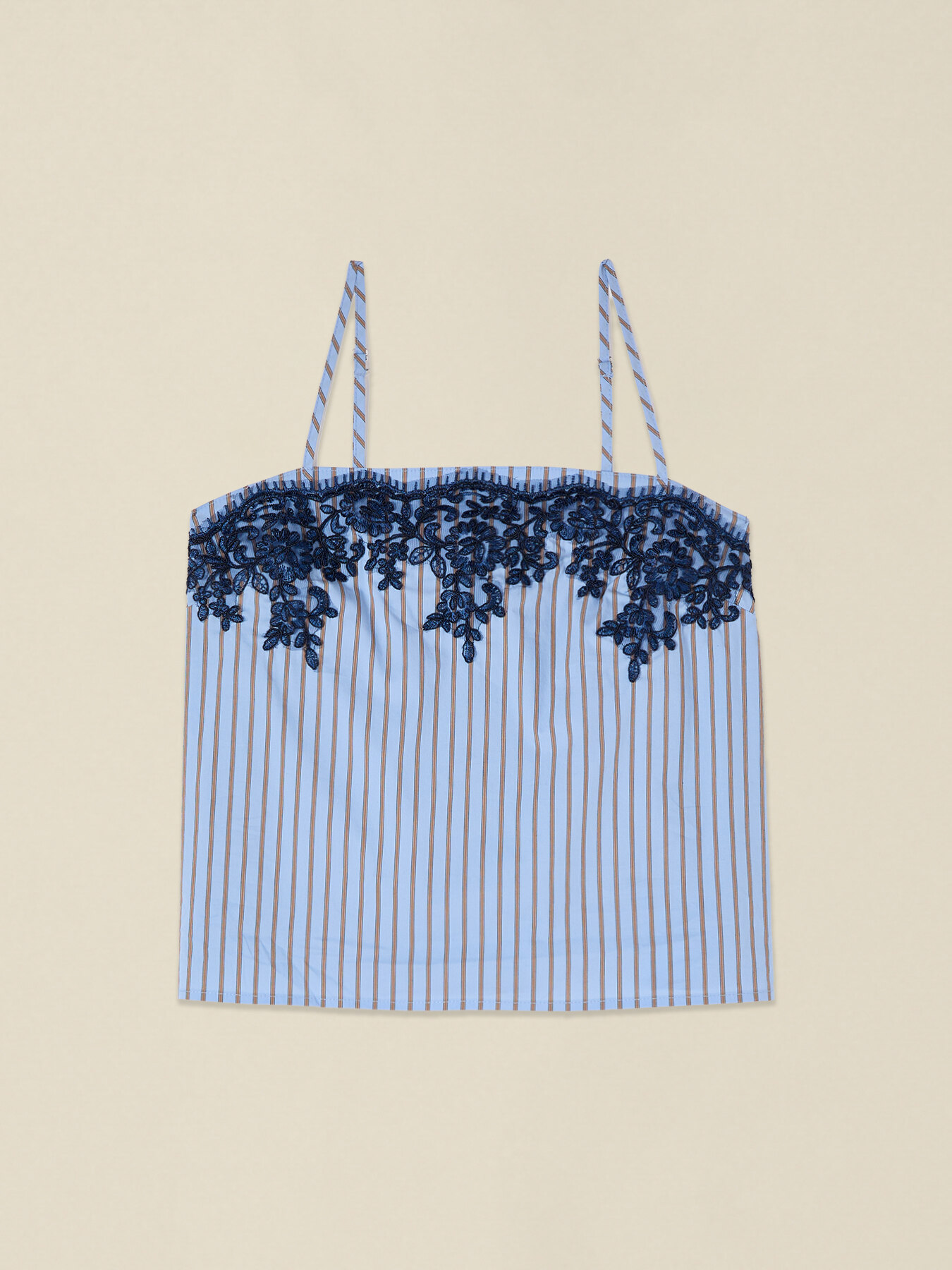 Top din poplin &icirc;n dungi cu dantelă image number 3