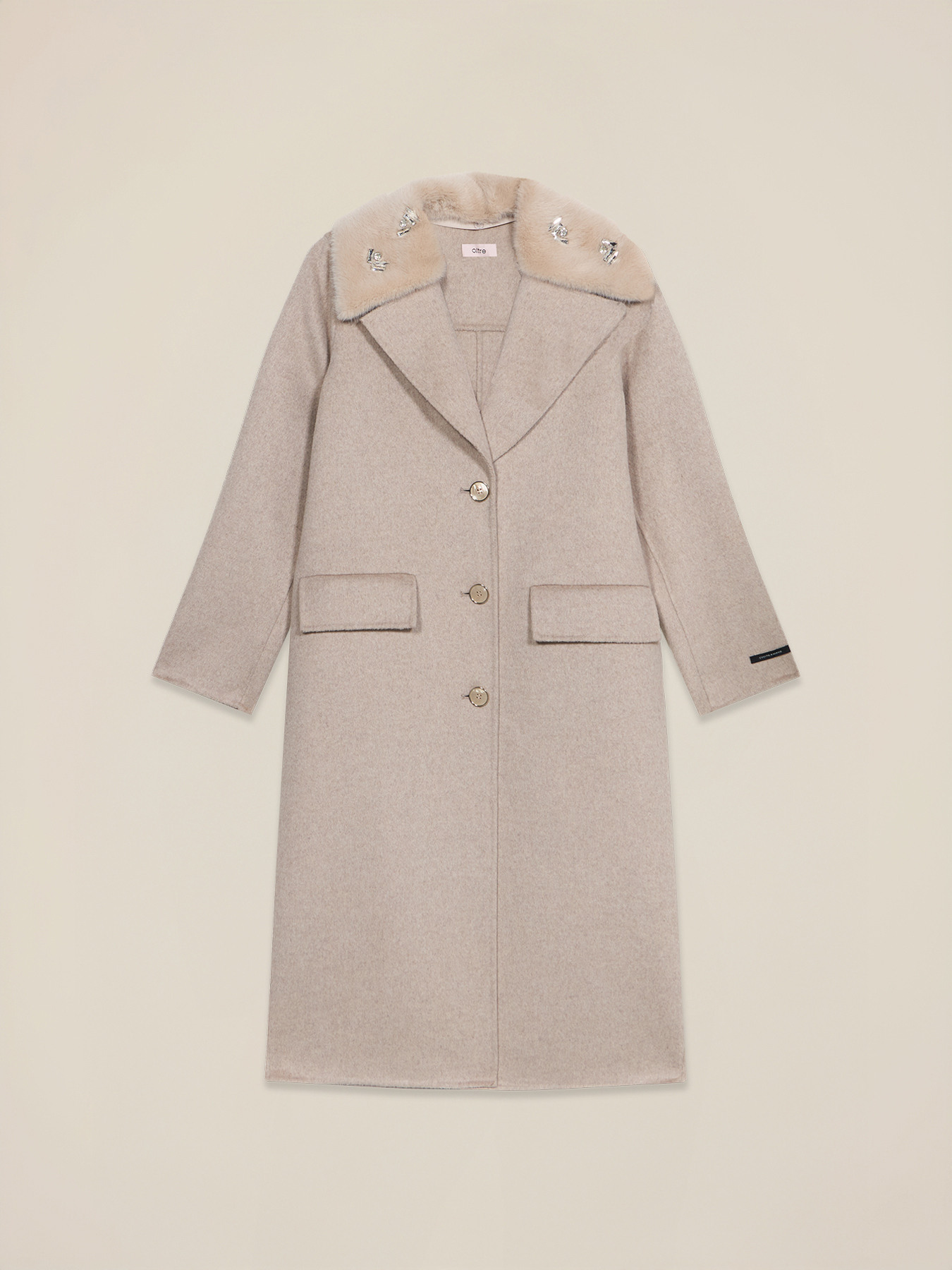 Long wool-blend coat with stone embellishments image number 0