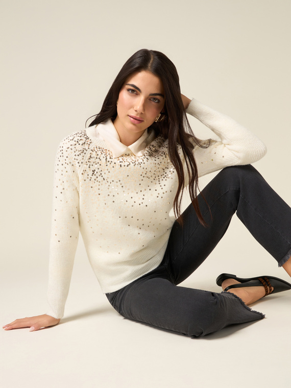 Mixed wool sweater with sequins