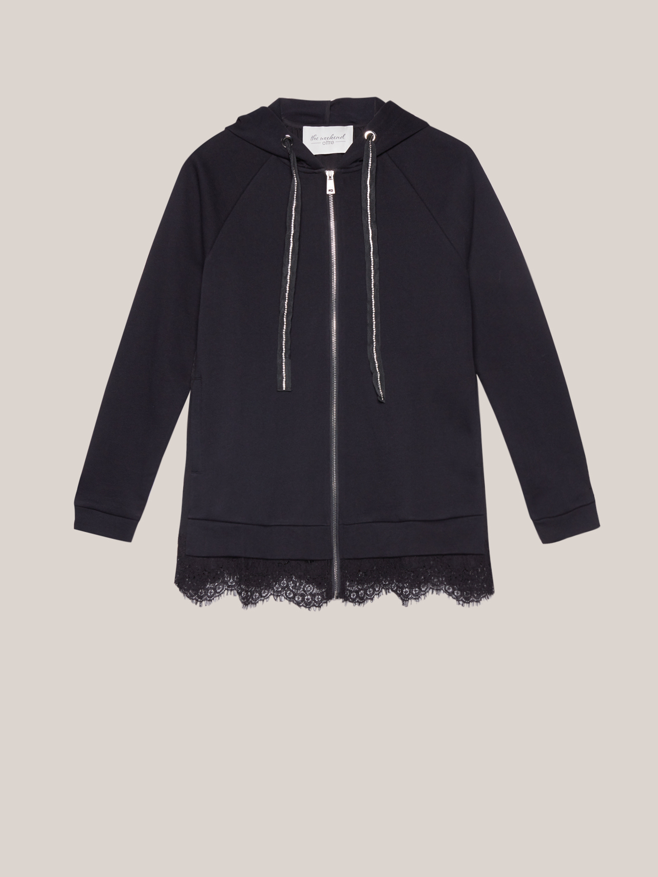Sweatshirt aus zwei Materialien mit Kapuze und Spitze image number 3