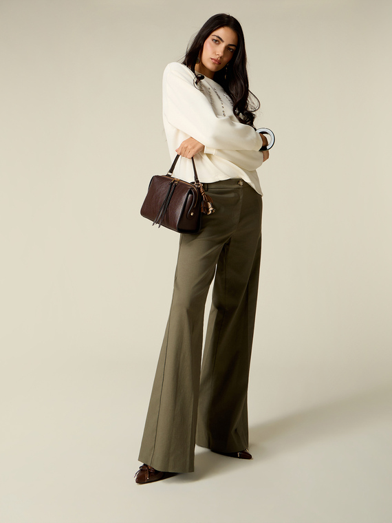 Pantaloni palazzo in twill misto cotone
