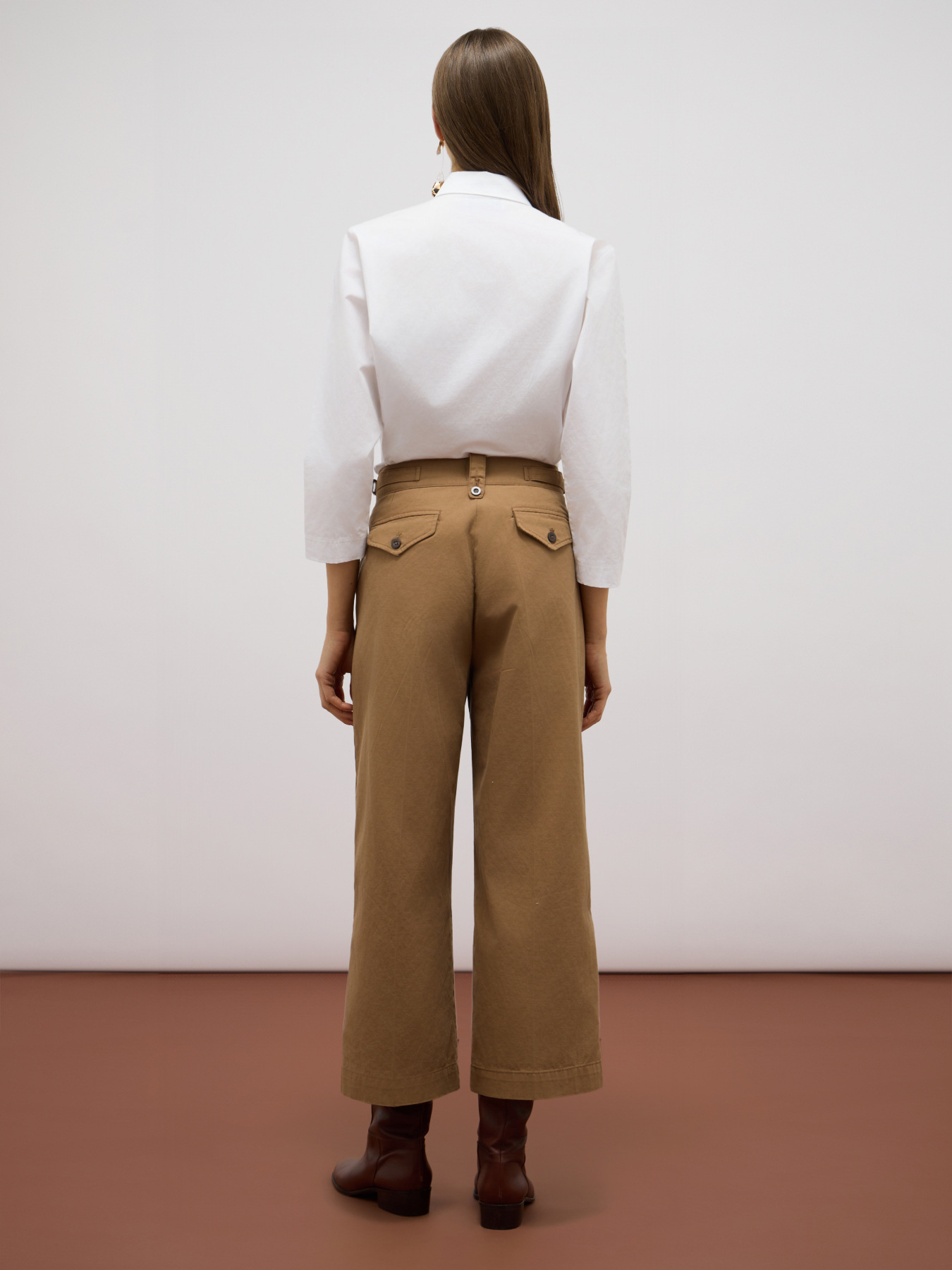 Cotton blend drill palazzo pants image number 1