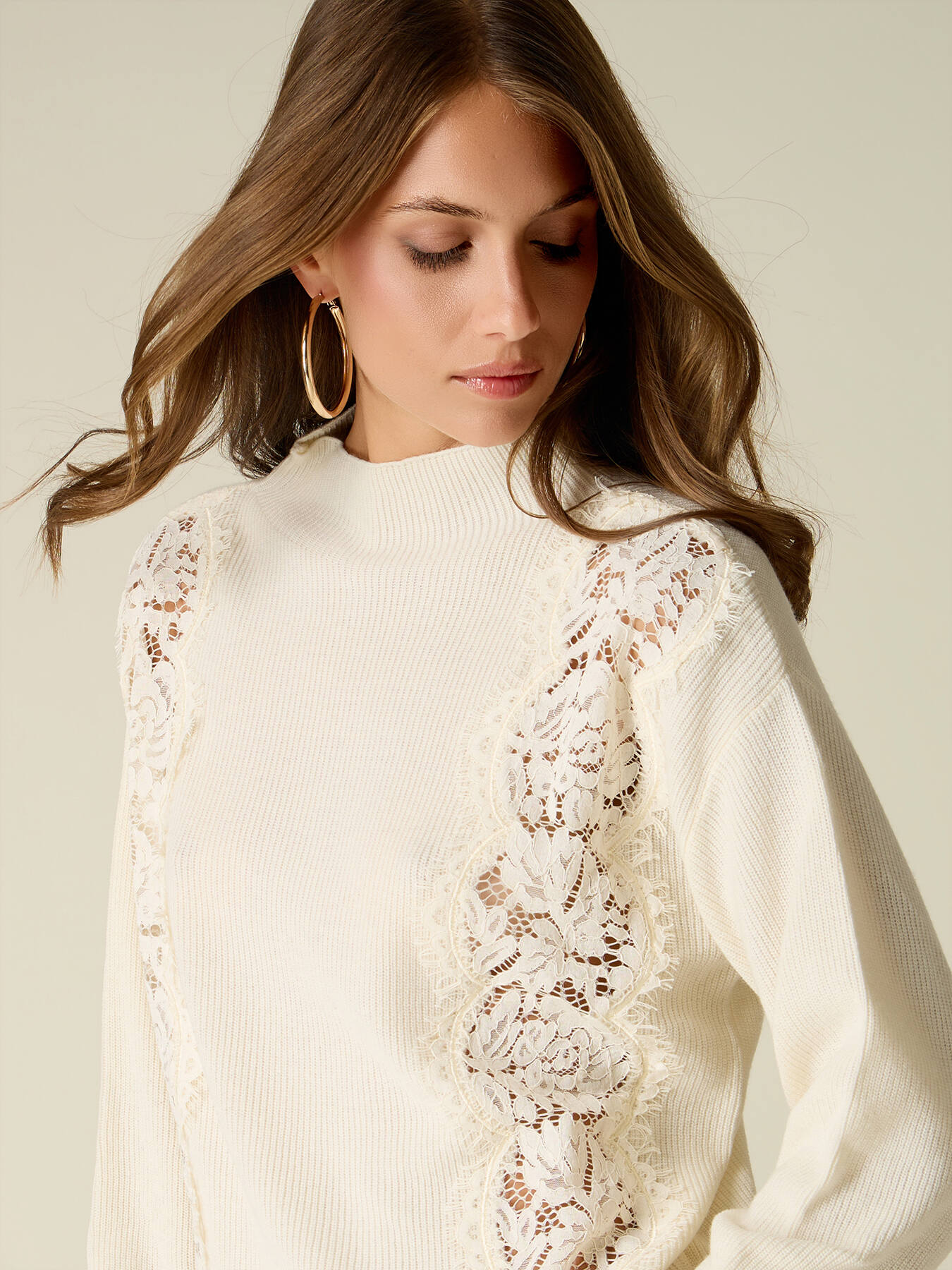 Cashmere-blend sweater with lace inserts image number 2