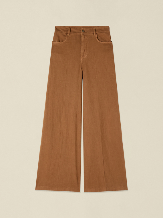Pantaloni wide leg in cotone maltinto