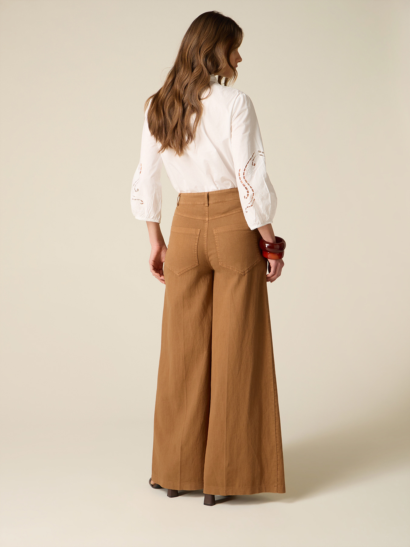 Pantalon wide leg en coton teint d&eacute;lav&eacute; image number 1