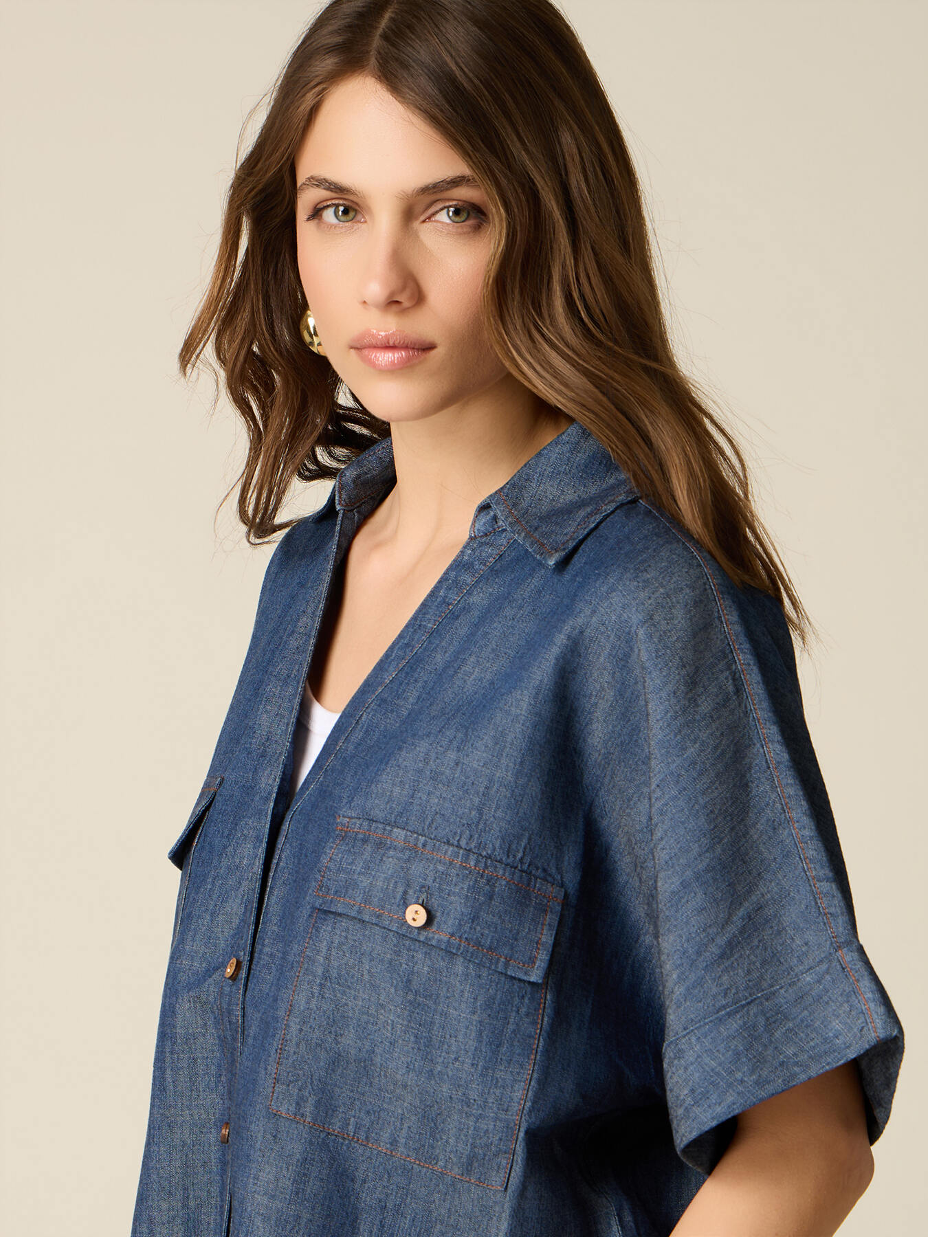 Cămașă oversized cu efect denim image number 2