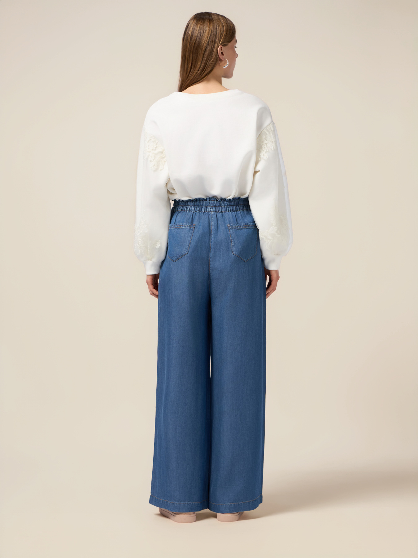 Pantaloni palazzo in tencel effetto denim image number 1