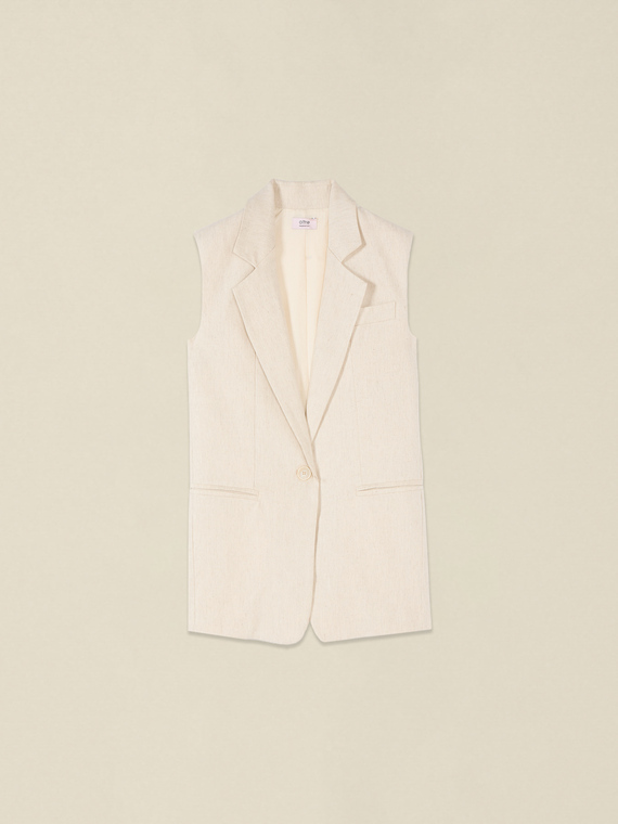 Gilet misto lino con sangallo