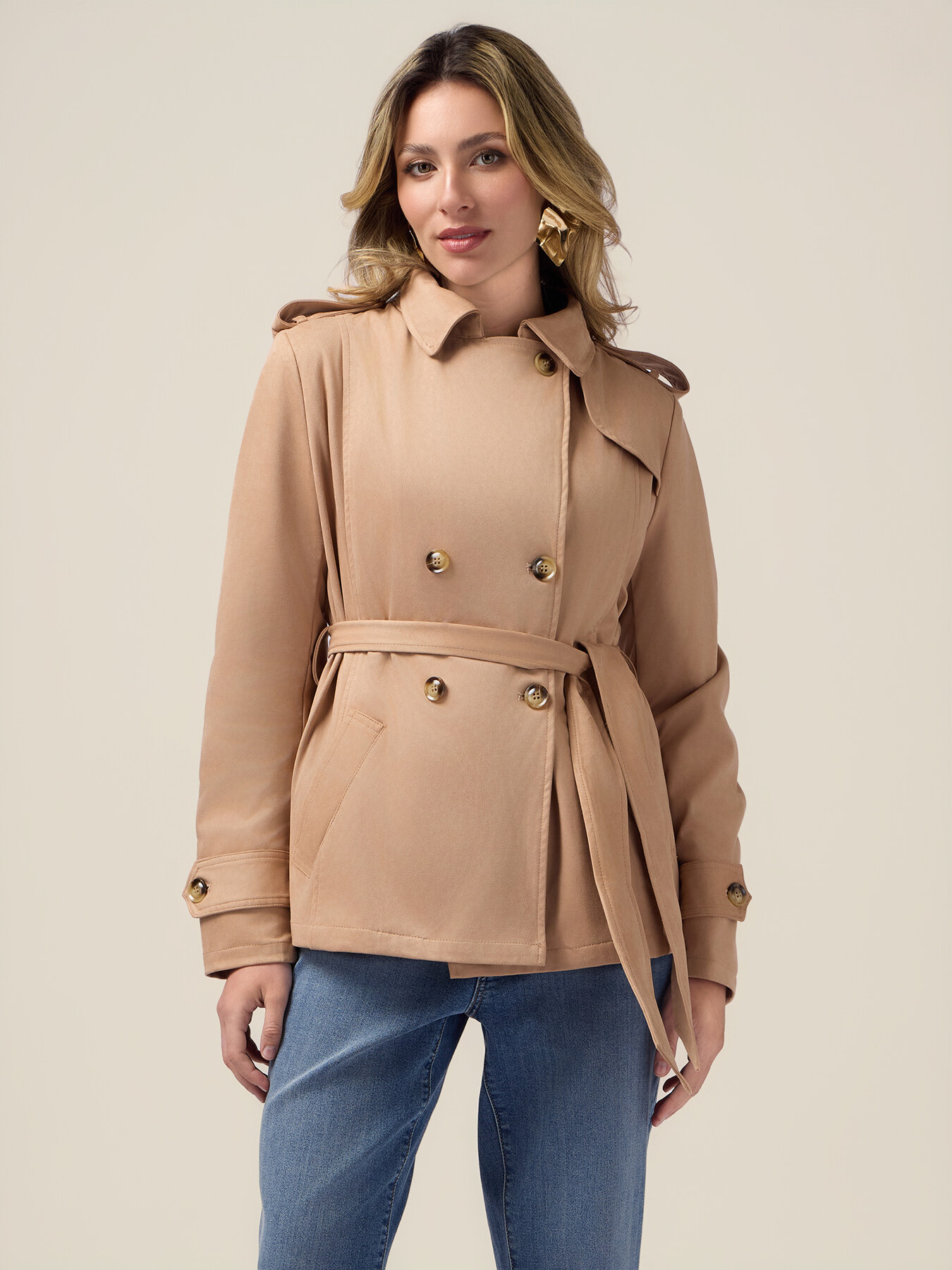 Kurzer Trenchcoat mit Wildlederoptik image number 0