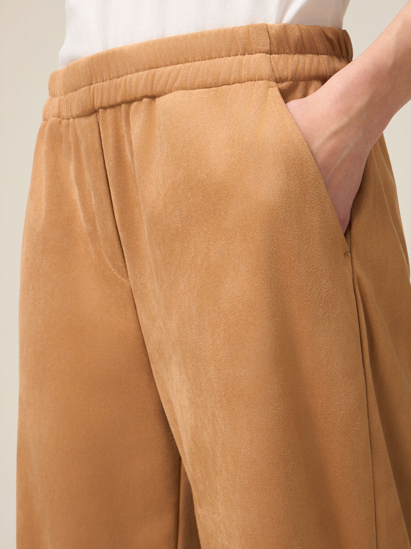 Pantaloni palazzo cu efect de piele &icirc;ntoarsă image number 3