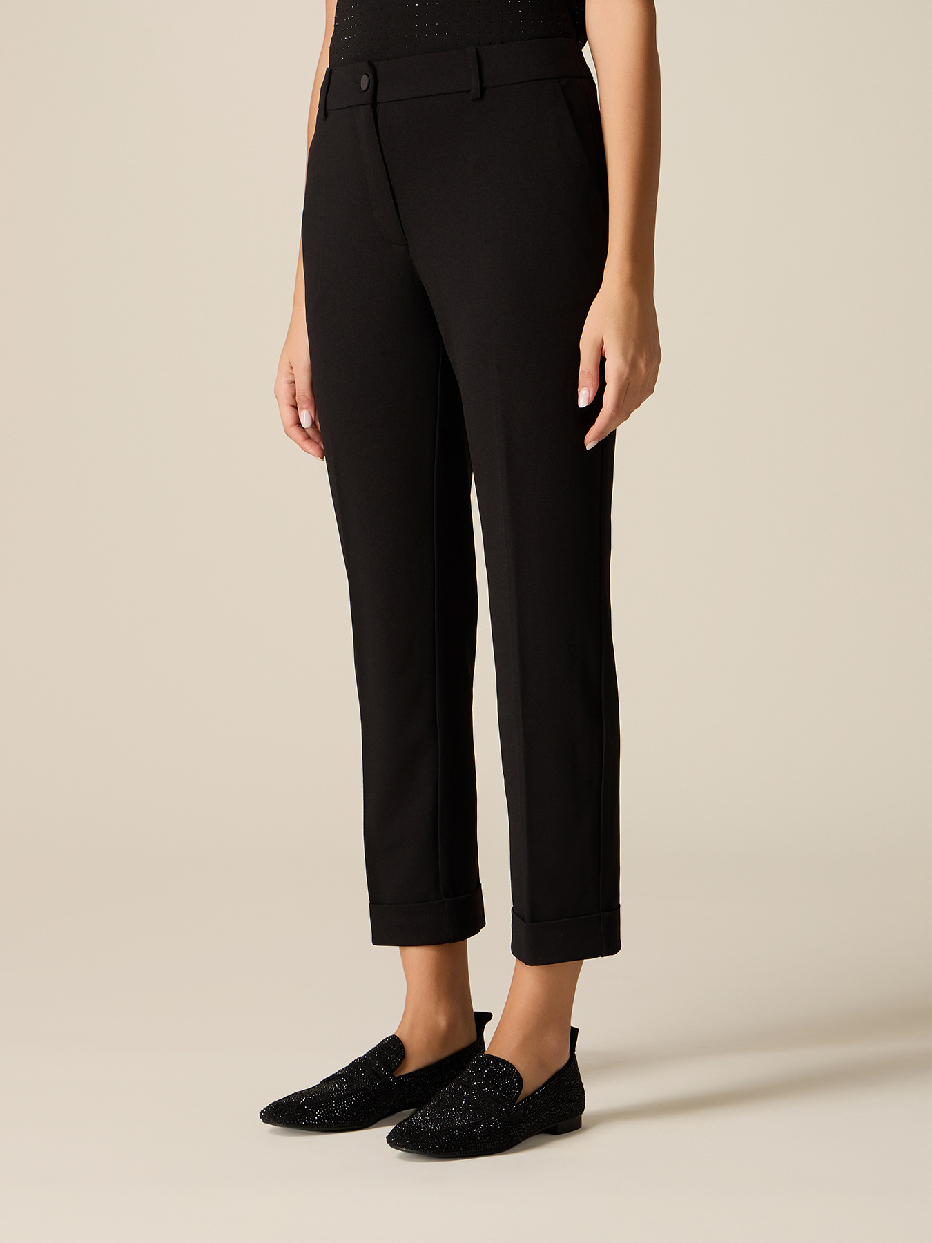 Pantaloni cropped in tessuto cr&ecirc;pe image number 3