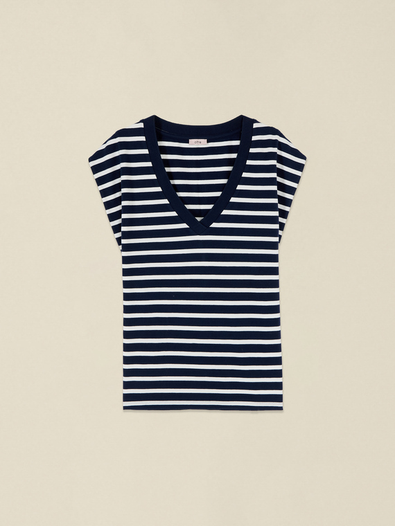 Striped V-neck T-shirt