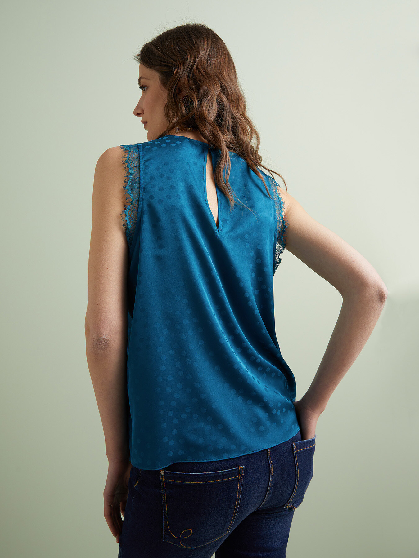 Polka dot pattern jacquard top image number 2