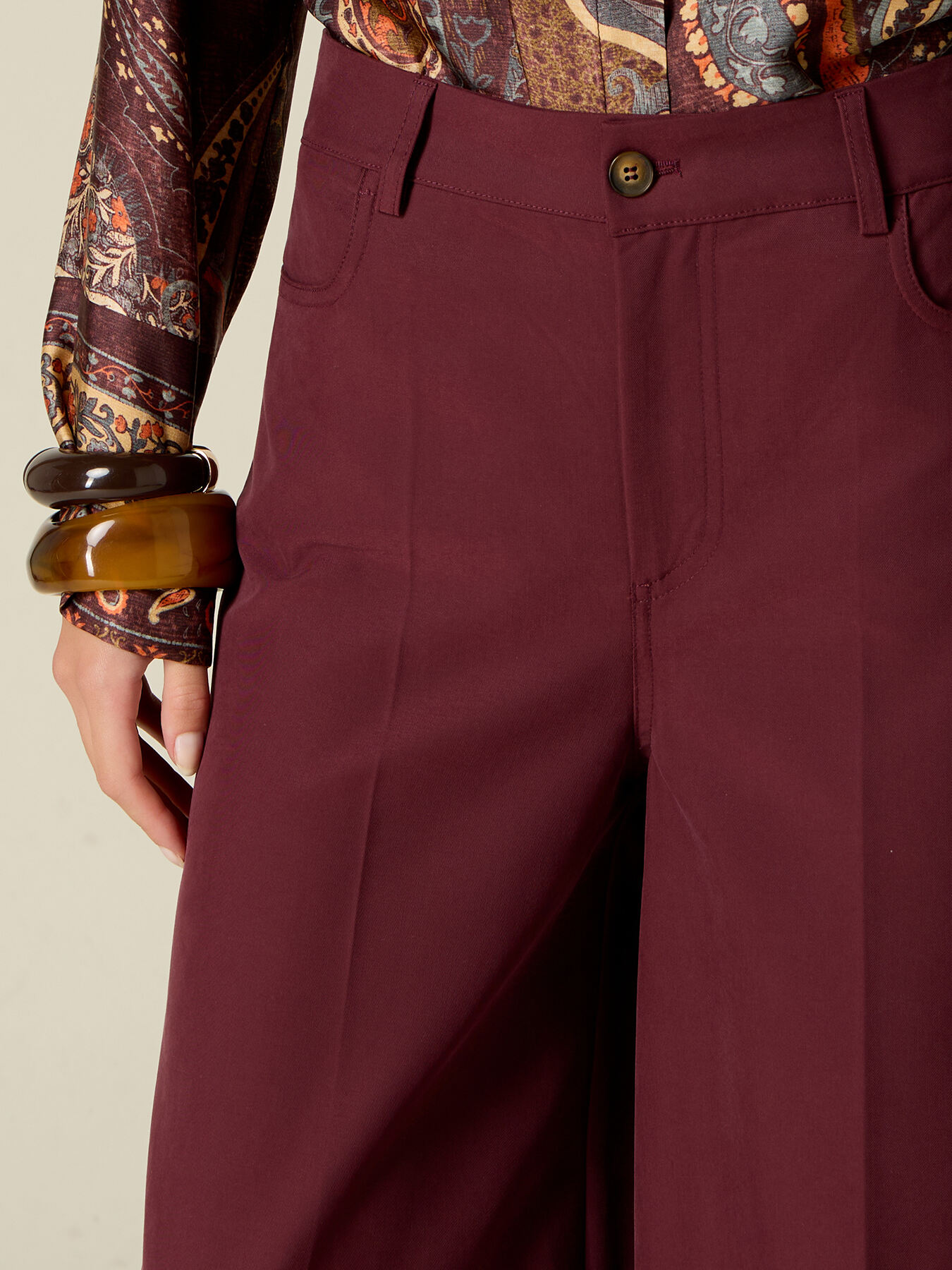Pantaloni wide leg din twill image number 2