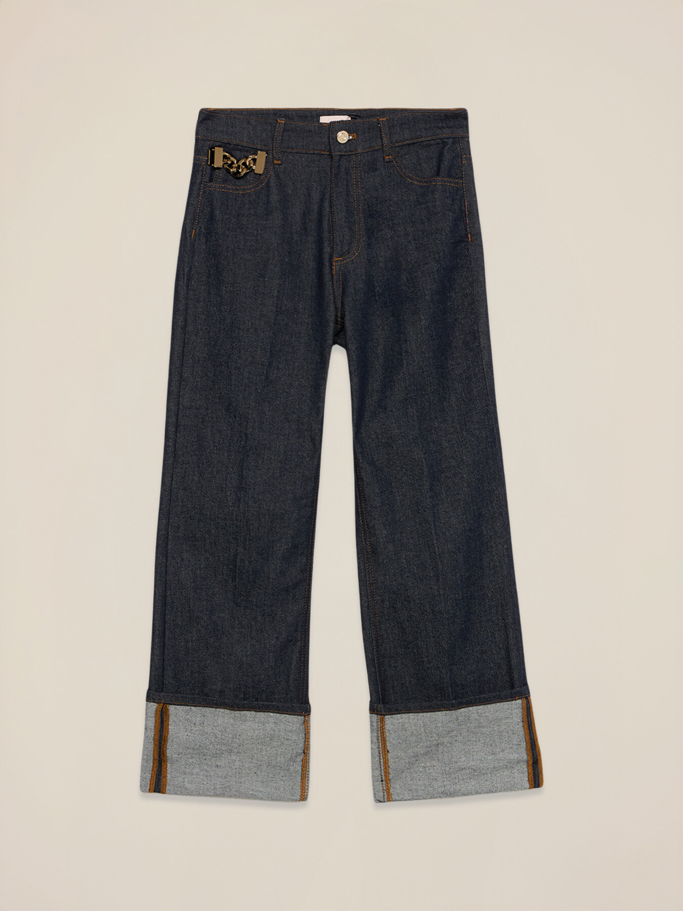 Jeans palazzo de mezclilla con hebilla de joyer&iacute;a image number 4