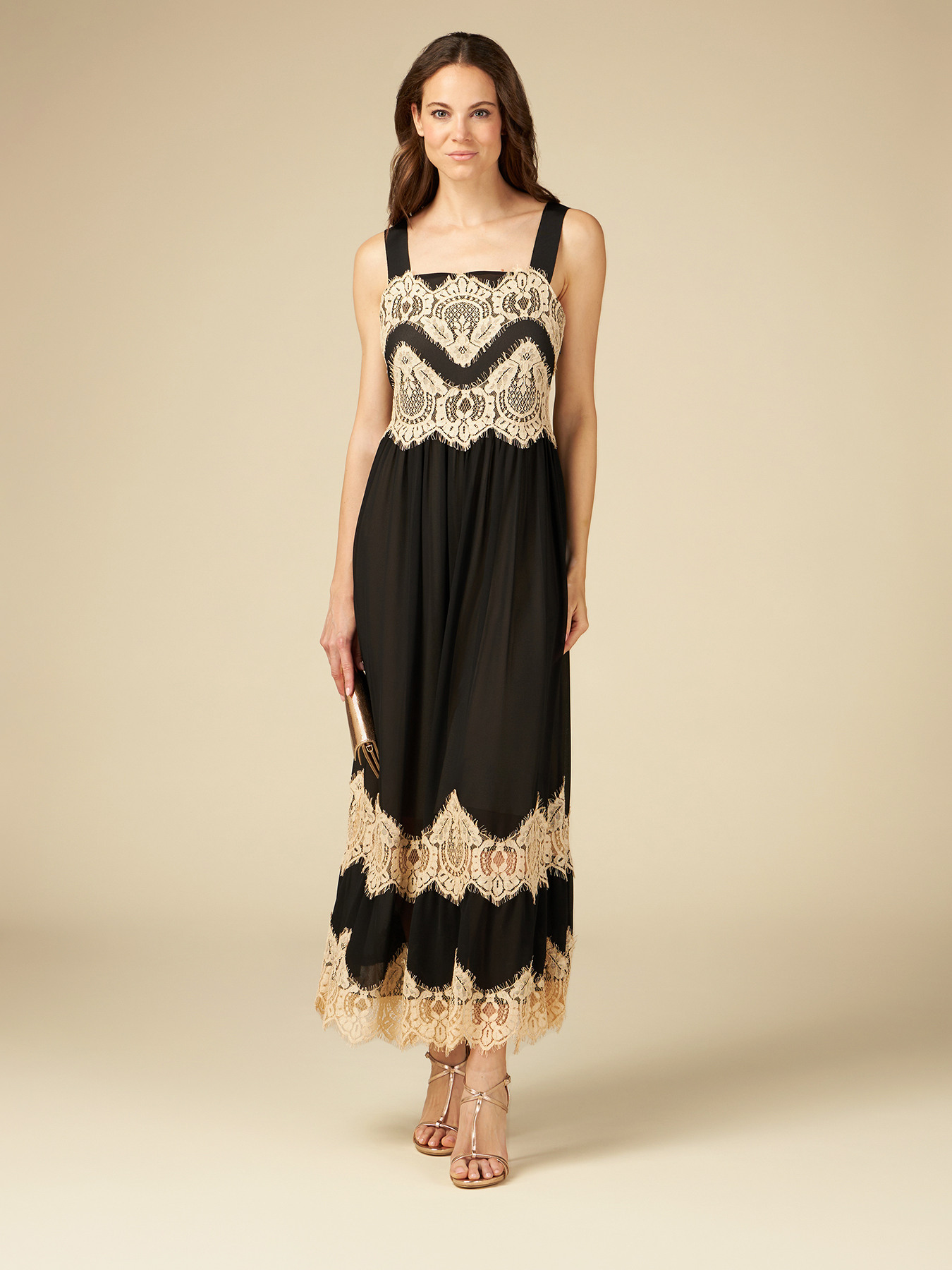 Two-tone dress with lace inserts image number 0