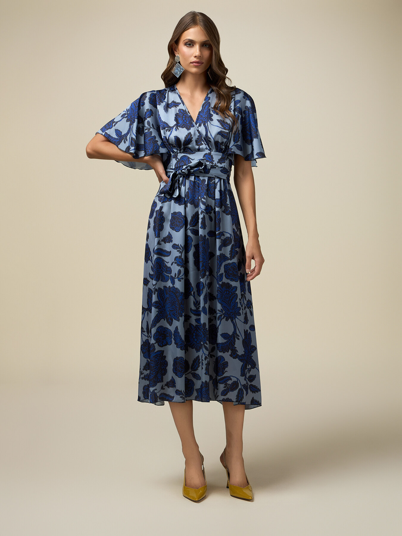 Patterned satin midi dress image number 0