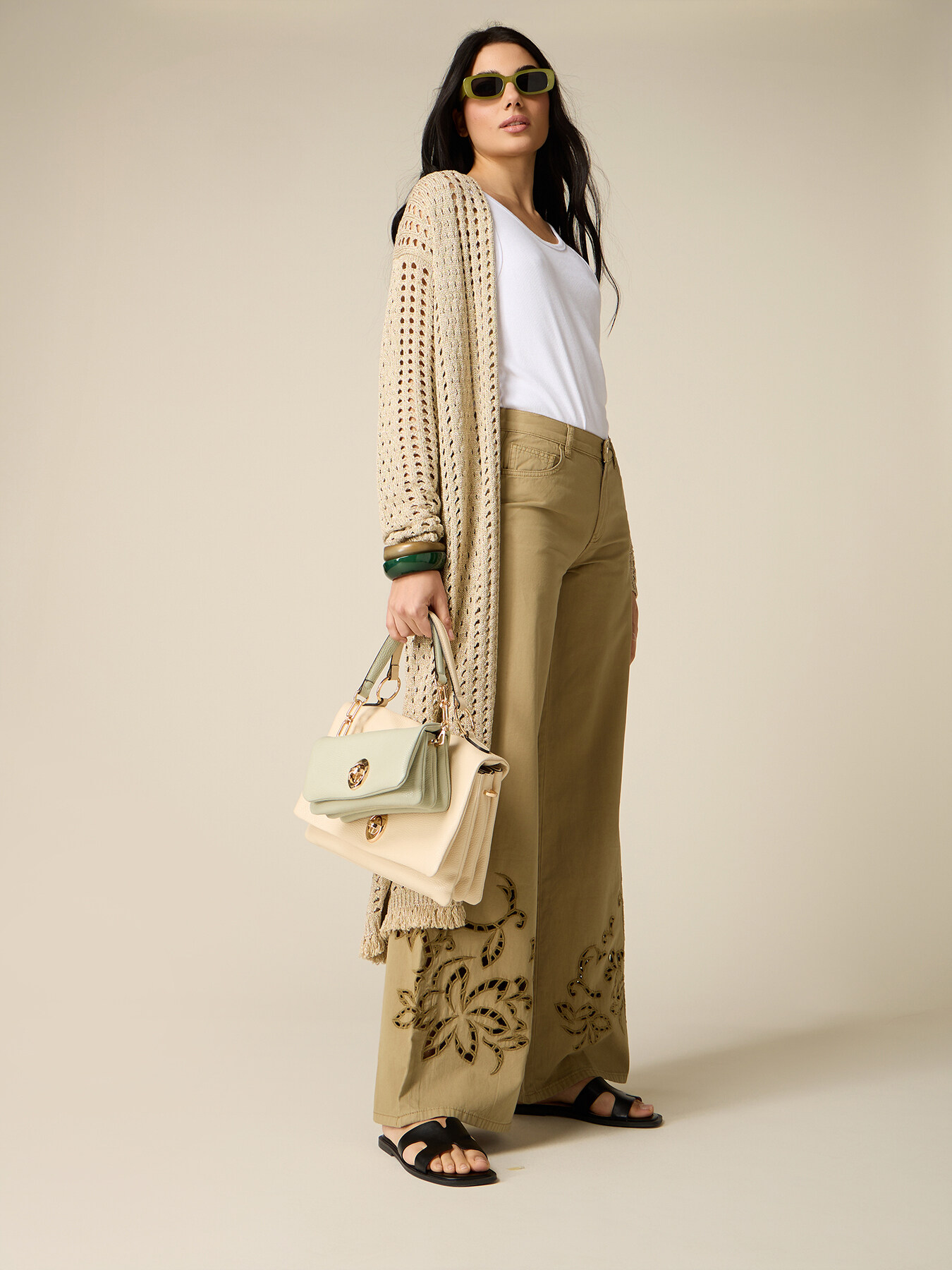 Palazzo pants with see-through embroidery image number 1