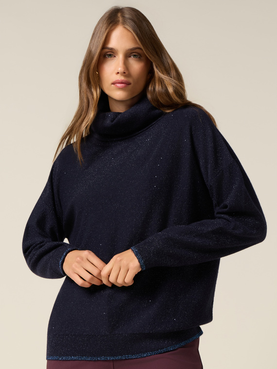 Mixed cashmere turtleneck with sequins
