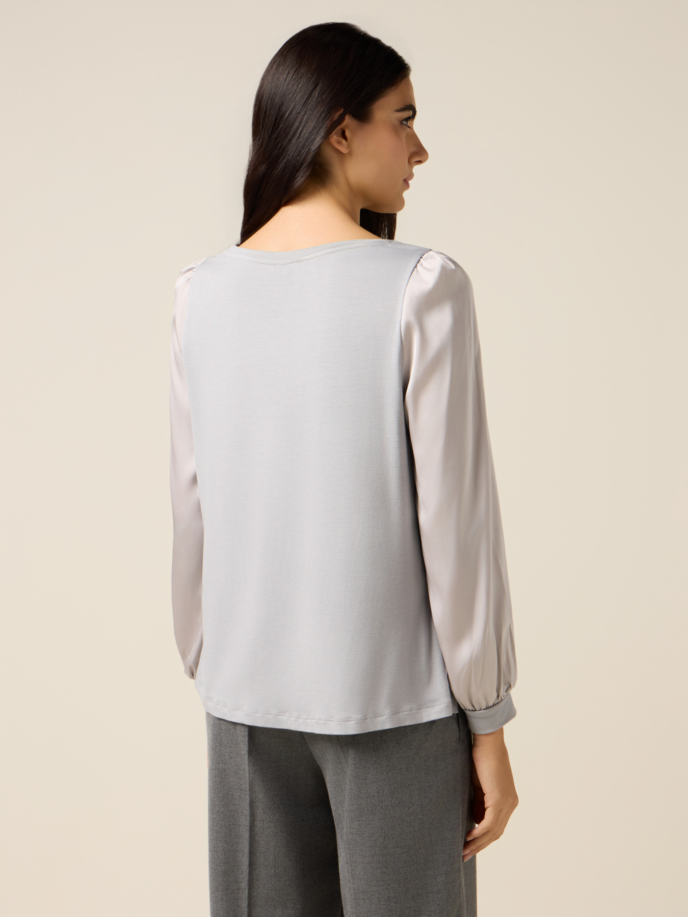 Bi-material t-shirt with print and appliqu&eacute;s image number 1