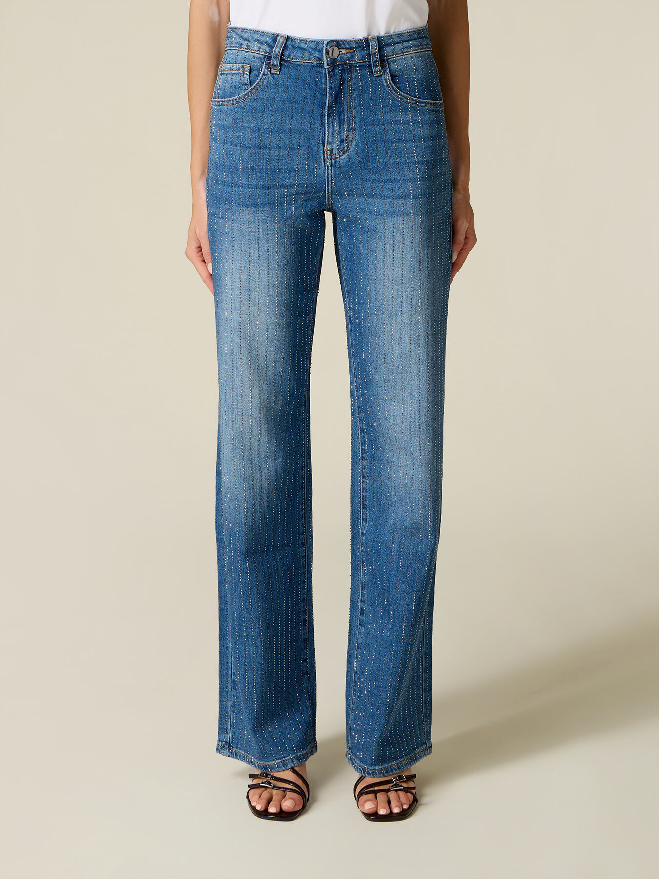 Jeans palazzo con micro cristalli image number 3