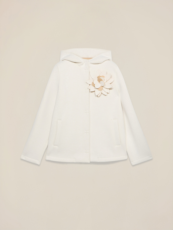 Short coat in scuba fabric with brooch