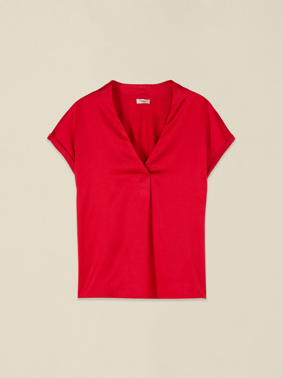 T-shirt bimaterica scollo a V