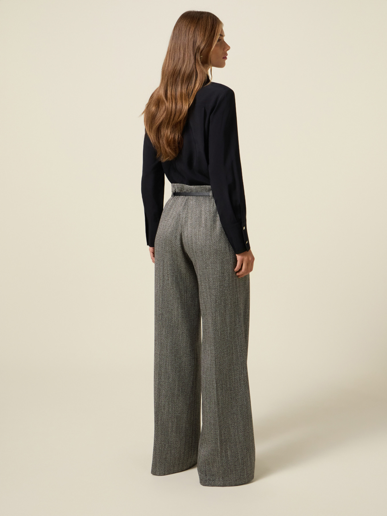 Pantalon palazzo en flanelle &agrave; rayures image number 2