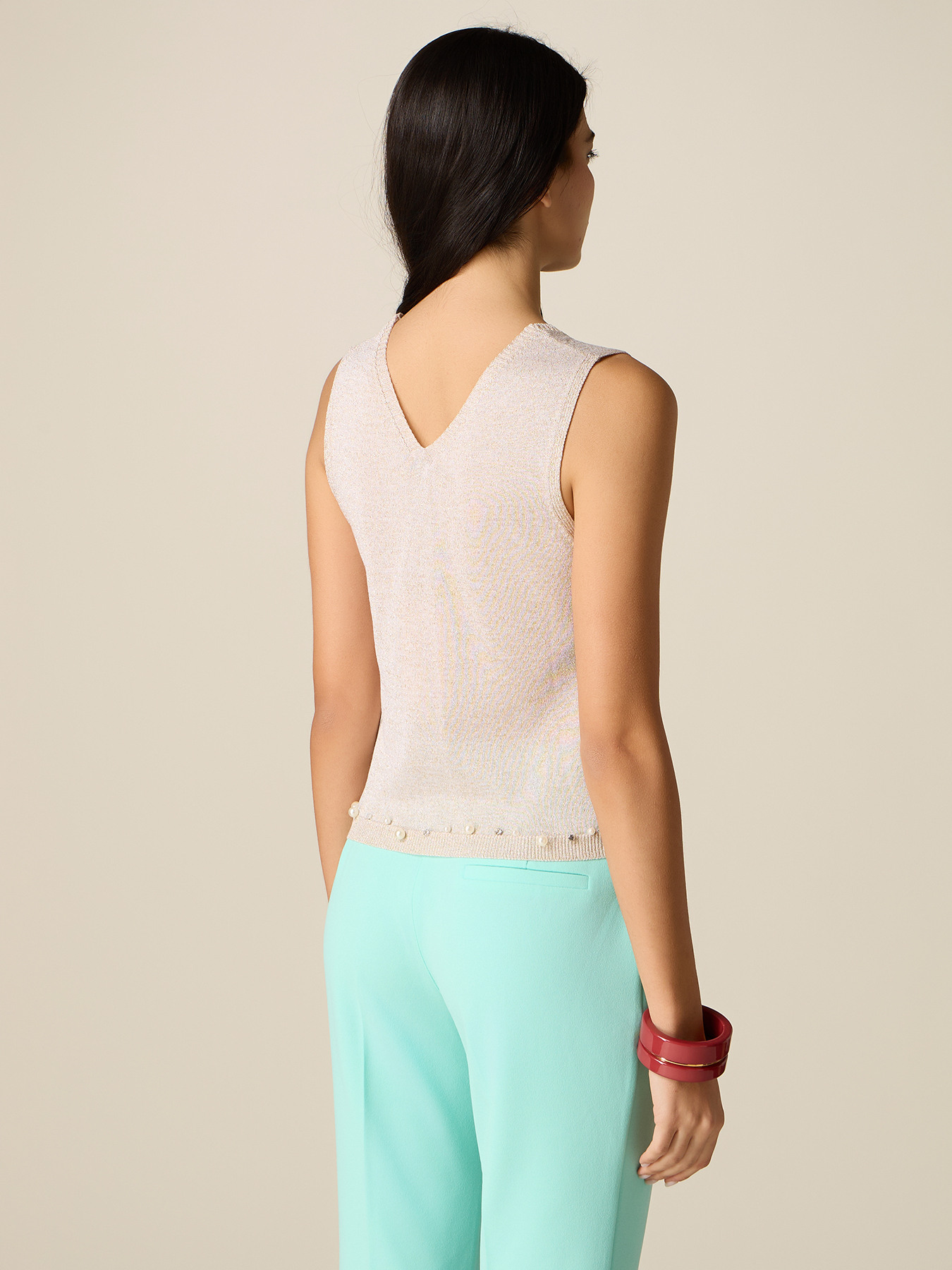 Lurex knit top with jewel embroidery image number 1