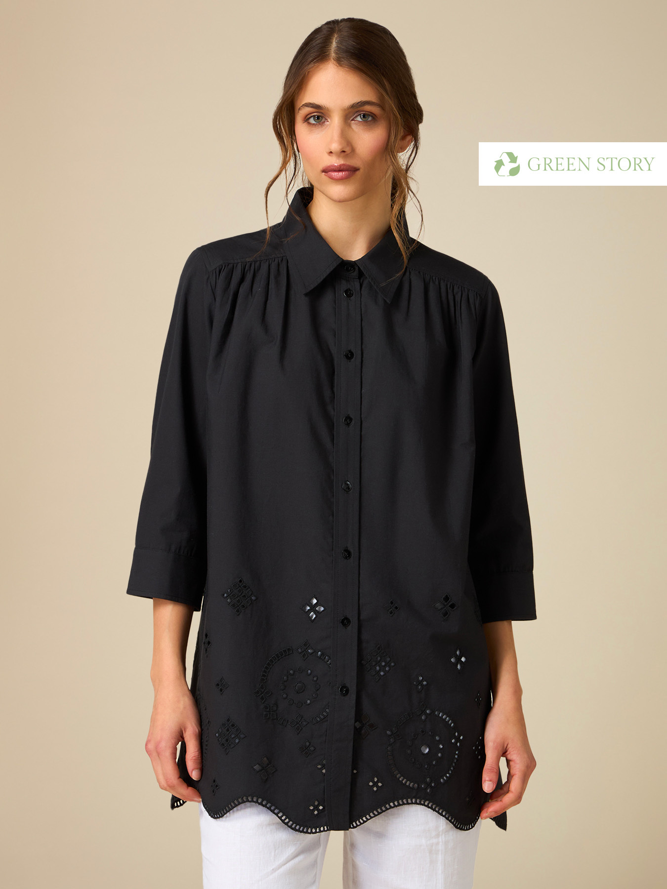 Camicia over con ricami traforati image number 0