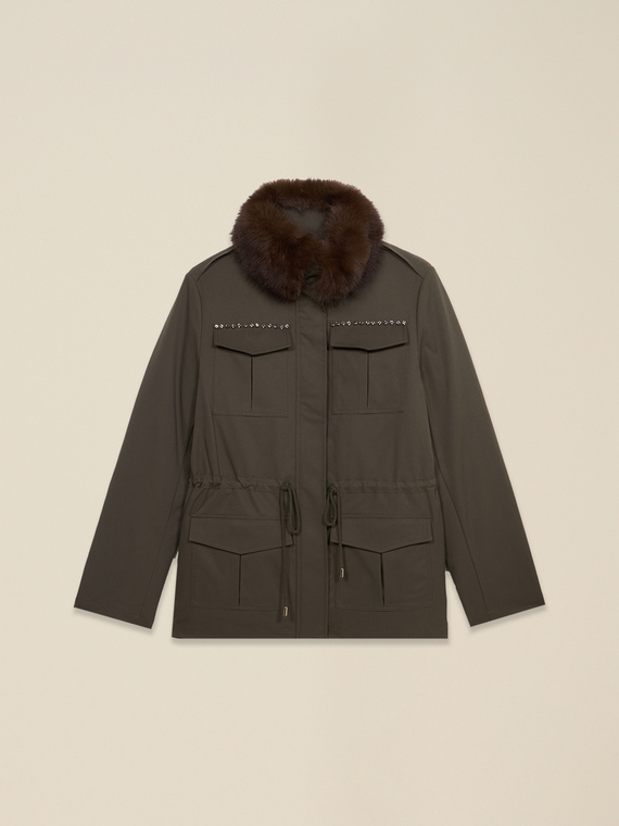Studded parka in cotton blend drill